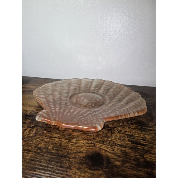 Vintage Oranbge Glass Shell Dish Decorative Coastal Beach Trinket Jewelry Holder - Picture 6 of 9